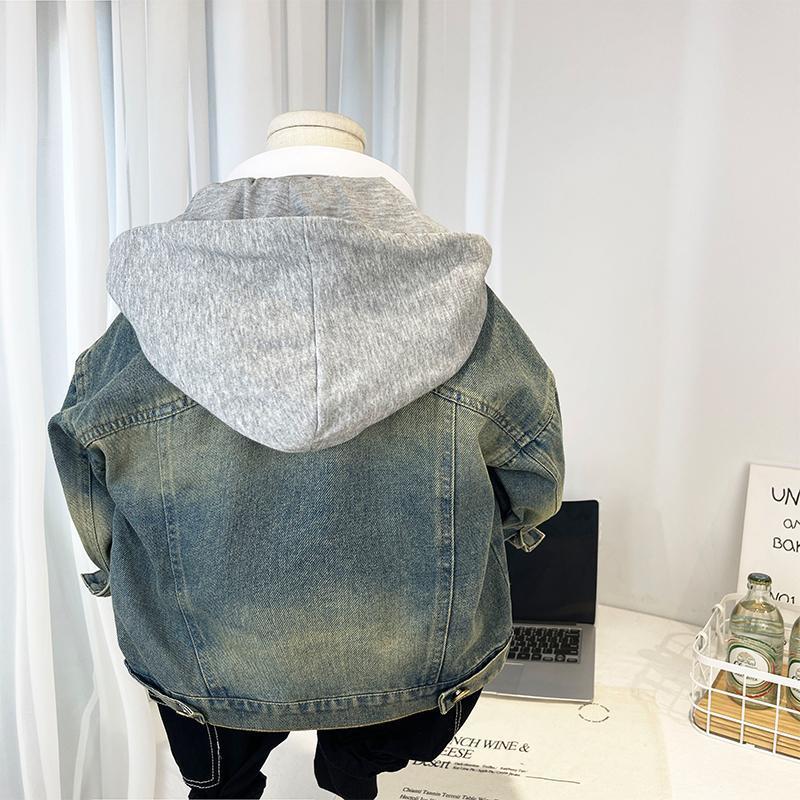 소년 데님 재킷 가을 새로운 어린이 잘 생긴 분리 가능한 후드 재킷  스타일러스 느슨한 옷