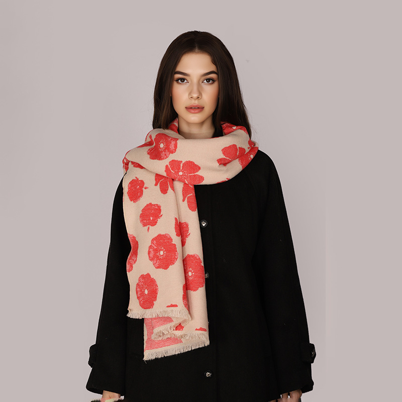 Nuevas bufandas coreanas de otoño y invierno, bufandas de cachemira cálidas, flores de moda, bufandas de alta calidad suaves y pegajosas
