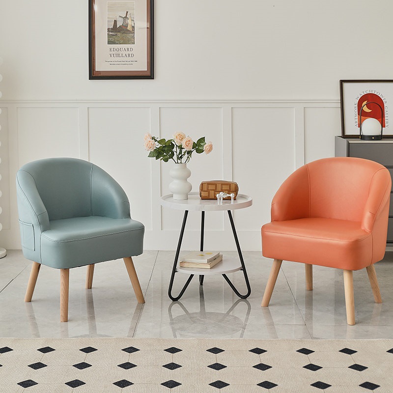 Sofá de ocio de madera sólida silla de respaldo de dormitorio pequeño balcón tela económica perezosa