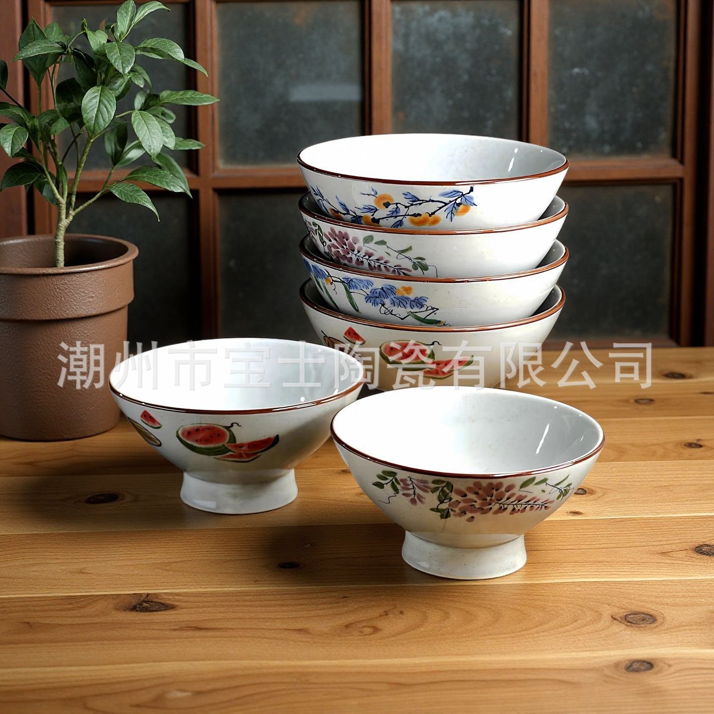 Underglaze Color Ceramic Bowl for Home Use, Vintage High Aesthetic Value Dining Bowl, Dessert Bowl, Microwave and Dishwasher Safe, Chinese Style