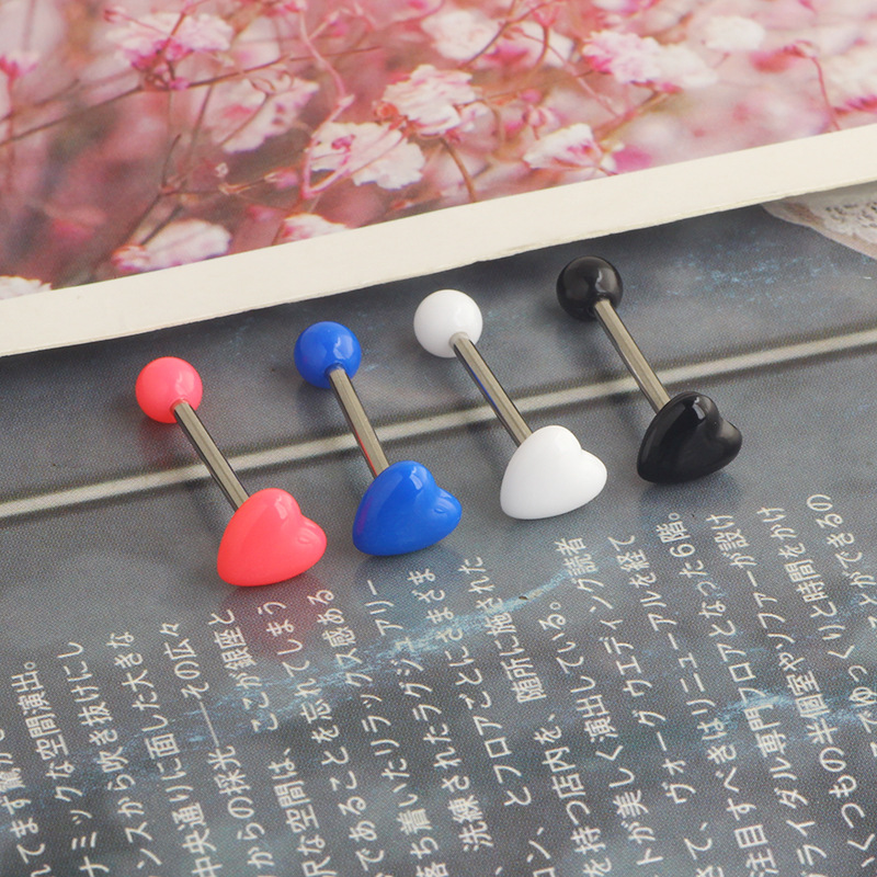 Heart Acrylic Tongue Barbell Star Shape 316L Surgical Steel Tongue Ring Breast Ring Wholesale 5 Colors detail image 7