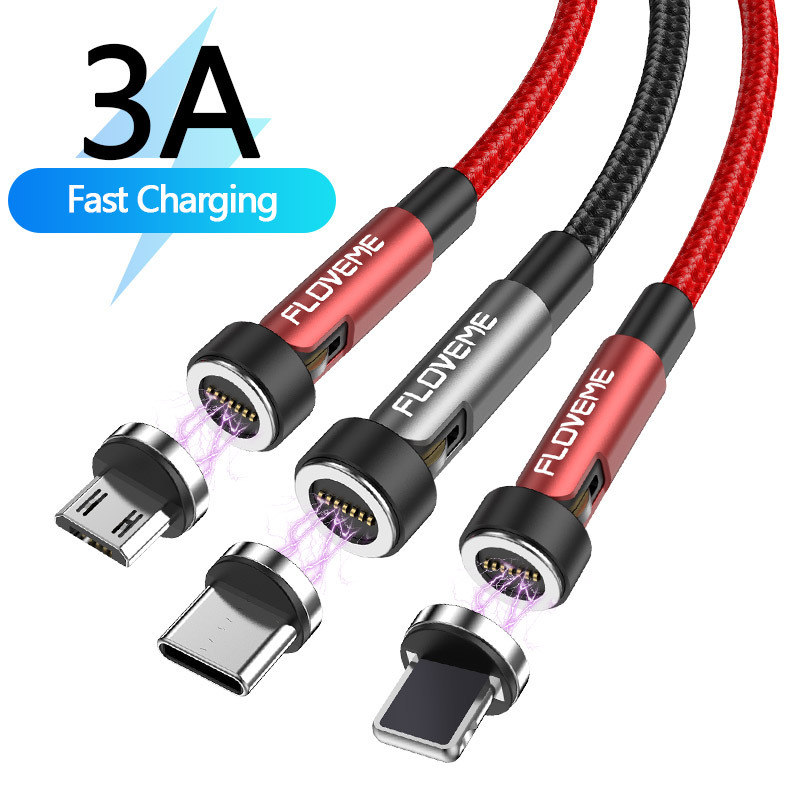 Magnetyczny kabel do transmisji danych Floveme, 7-pinowy, 3A, szybki kabel ładujący trzy w jednym, odpowiedni dla Apple i Androida TypeC_voghion.com