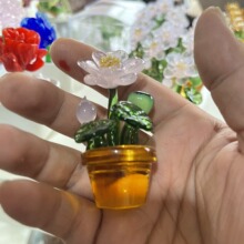 仿真绿植琉璃盆栽荷花手工淄博博山琉璃摆件工艺品礼物创意迷你玻