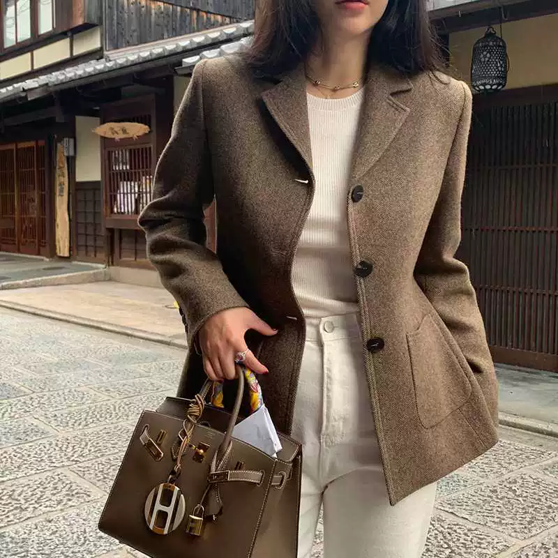 Woolen suit, jacket, fitted coat, Korean style