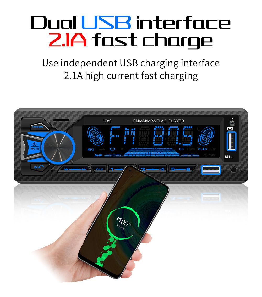 12V Single-Cylinder Short Mp3 Fm Radio Car Dual Bluetooth USB Player Mobile Phone Intelligent Positioning to Find the Car
