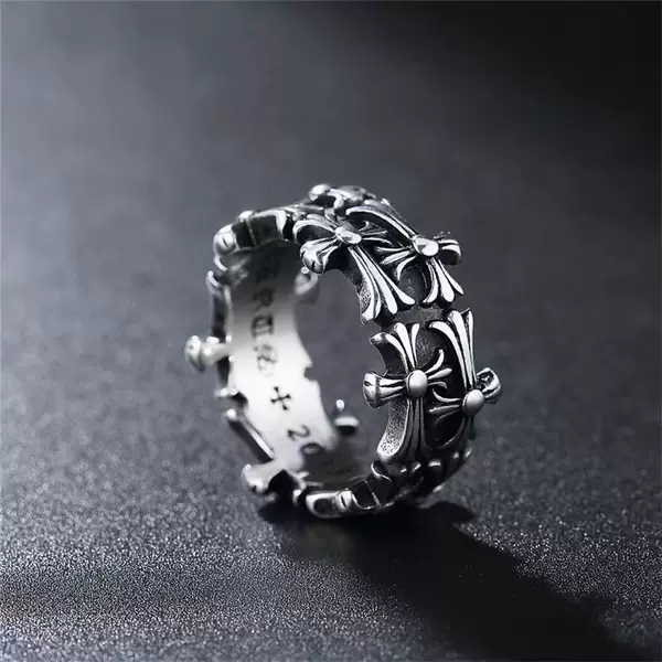 New Crow Heart Ins Ring, European and American Retro Trendy Vintage Style, Double-Layer Crow Heart Cross, Unisex