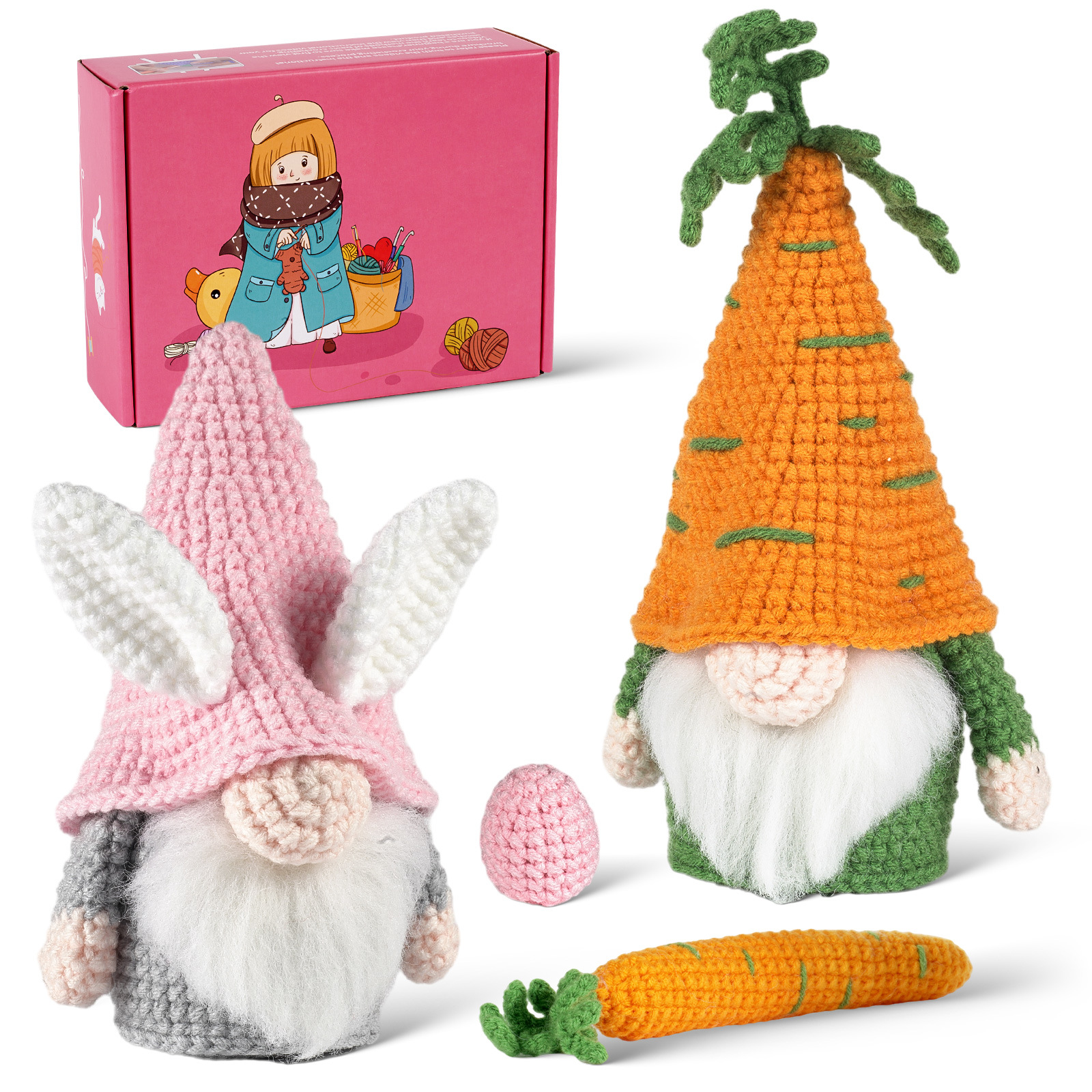 跨境外贸crochet钩针套件兔子胡萝卜侏儒材料包玩偶手工diy编织英