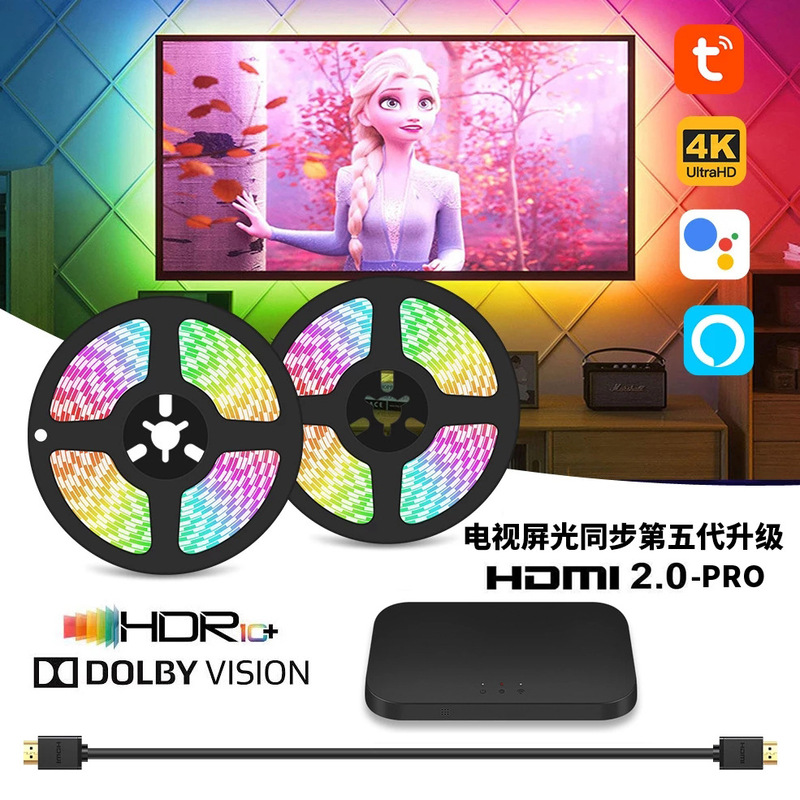 HDMI Tv Ambient Light with Screen Synchronization, Graffiti, Google Voice Control, Dimmable and Colorful Light Strip