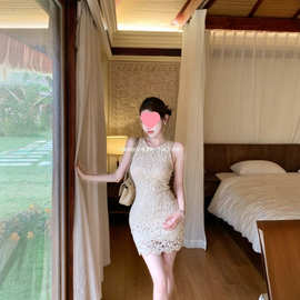 法式温柔连衣裙女春季礼服镂空蕾丝无袖内搭短款裙子新