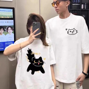 情侣装纯棉T恤夏季新款宽松显瘦小众设计感男女短袖上衣潮牌班服