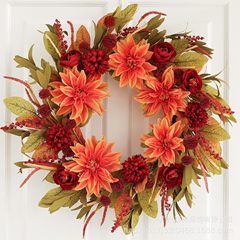 丰收节花环感恩节仿真枫叶秋天装饰跨境亚马逊Fall Autumn Wreath