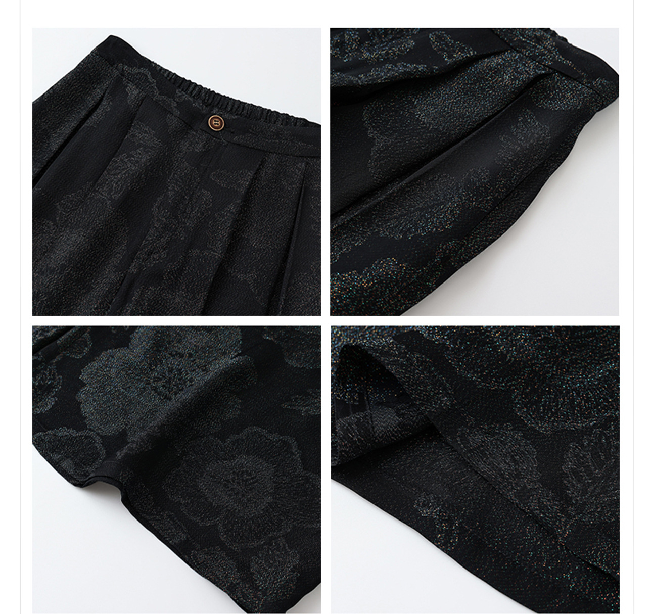 Quần ống rộng nữ phong cách Trung Hoa mới, chất rayon dệt vàng satin rủ — đen, Màu trắng nhạt, màu vàng chi tiết 37