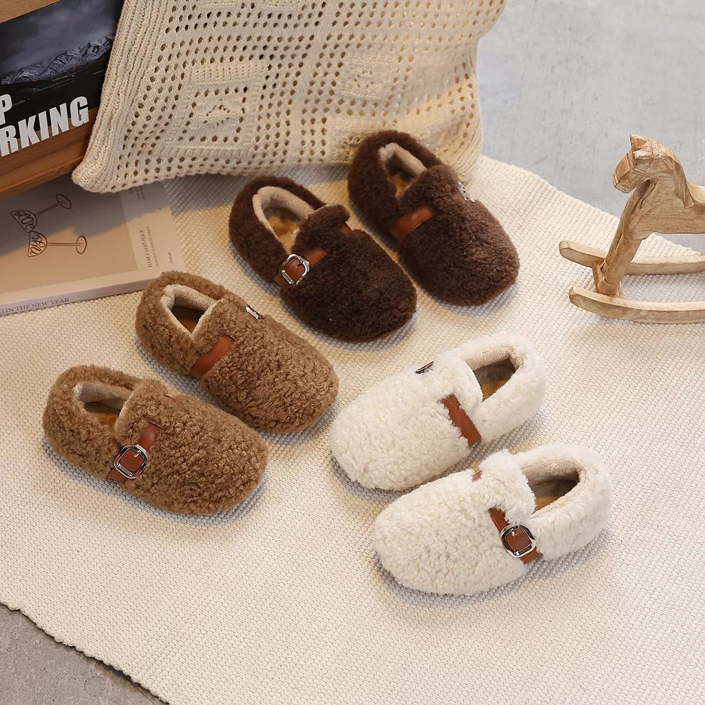 儿童毛毛鞋2025年秋冬季新款时尚女童宝宝加绒鞋女宝棉鞋二棉软底