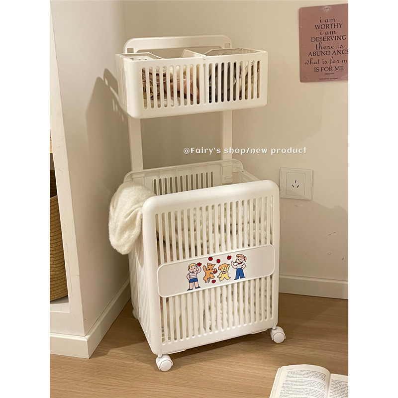 Foldable Dirty Clothes Basket Cart Household Dirty Clothes Basket with Wheels Bathroom Dirty Clothes High-End Partitioned Laundry Basket