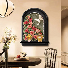 D248中古风餐厅装饰画玫瑰花卉玄关挂画客厅拱形立体置物架捡漏