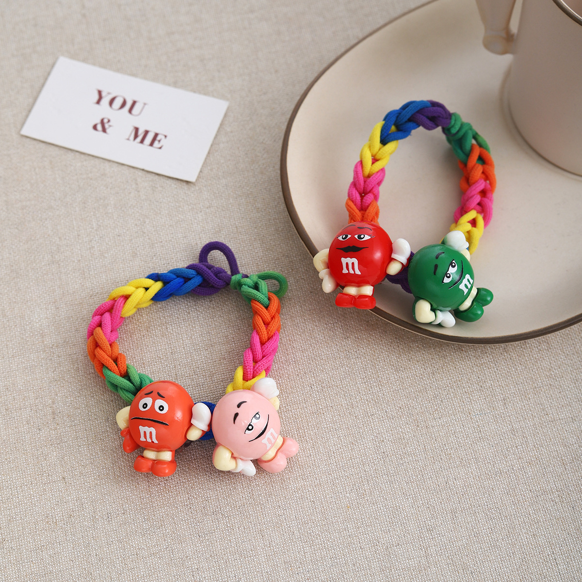 Tejido m bean Sweetheart linda chica alta elástica arco iris anillo para el cabello cuerda para la cabeza 2025 nueva banda elástica duradera para mujer