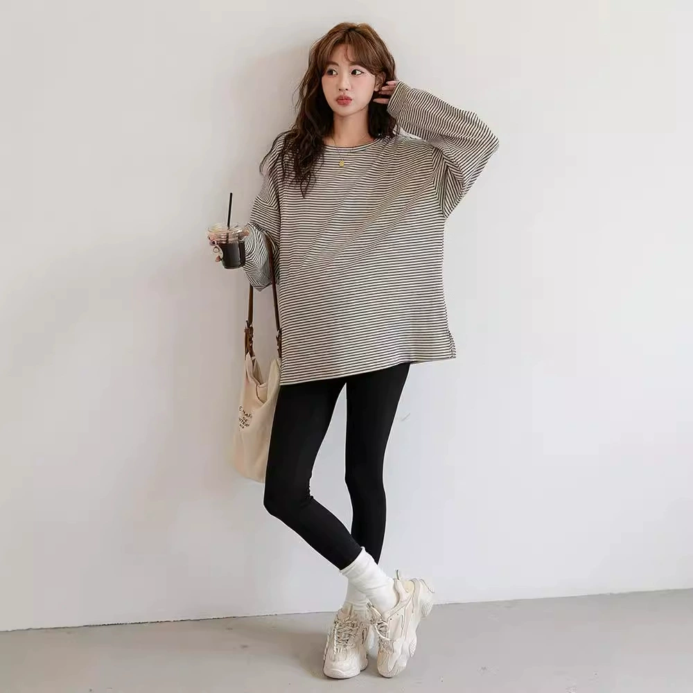 Весенняя и осенняя одежда для беременных корейская версия в полоску футболка для беременных свободная большой размер с круглым вырезом с длинными рукавами