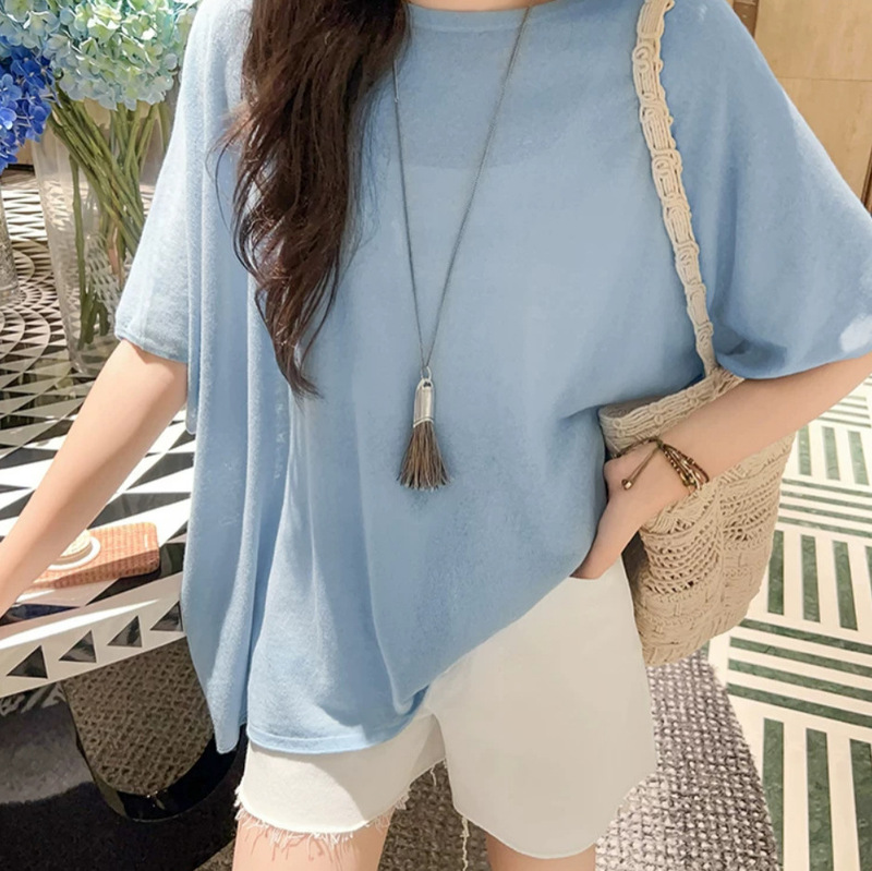 Old-Style Comfortable Knitwear, Fine Linen-Cotton Yarn, Snowflake Texture, Round Neck, Mid-Sleeve - A0650 Friday Old-Style Comfortable Knitwear, Fine Linen-Cotton Yarn, Snowflake Texture, Round Neck, Mid-Sleeve - A0650 Friday