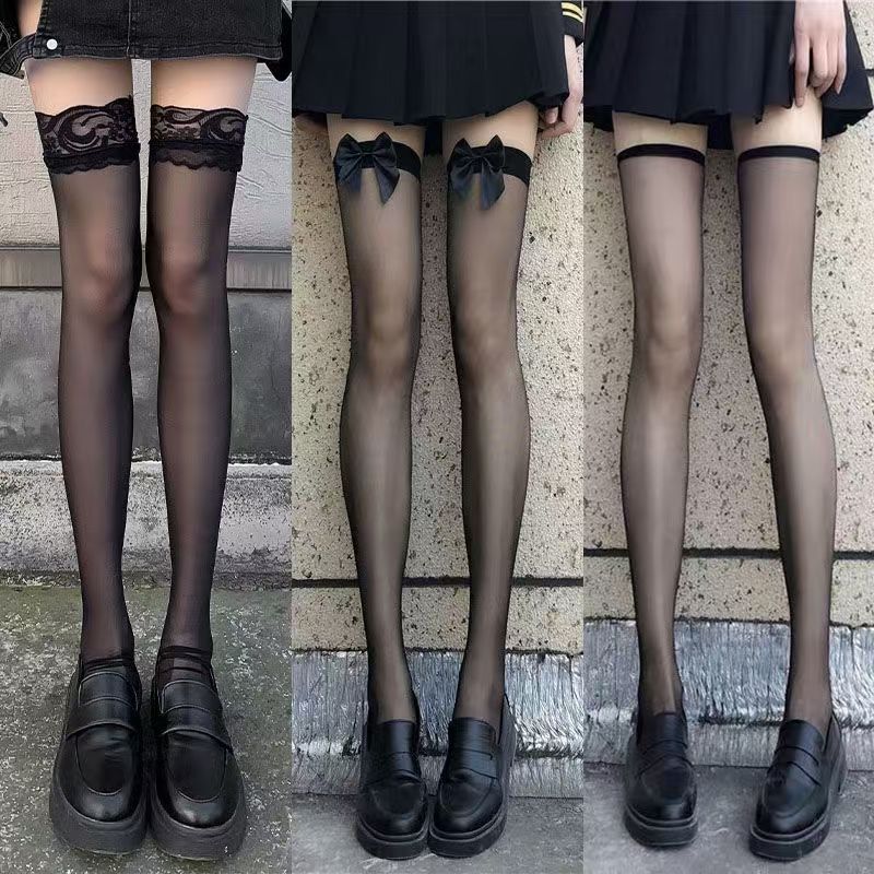 Black Bow High Stockings Spring New Sexy Thin Over-The-Knee Leg Socks Internet Celebrity Long Socks
