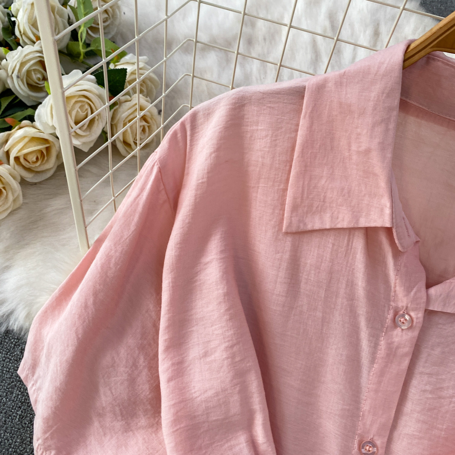 High-Waisted Slimming Collared Shirt with Side Ties And Wide Leg Trousers Women's Outfit Casual Style Set_ecoleips.com
