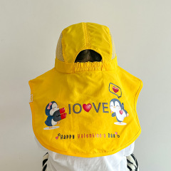 兒童防曬帽夏季防紫外線寶寶遮陽帽男孩女童企鵝太陽帽大帽檐