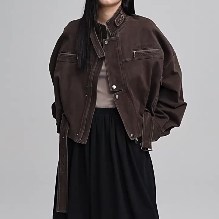 复古工装风宽松短款机车夹克外套女2025秋季新款|undefined