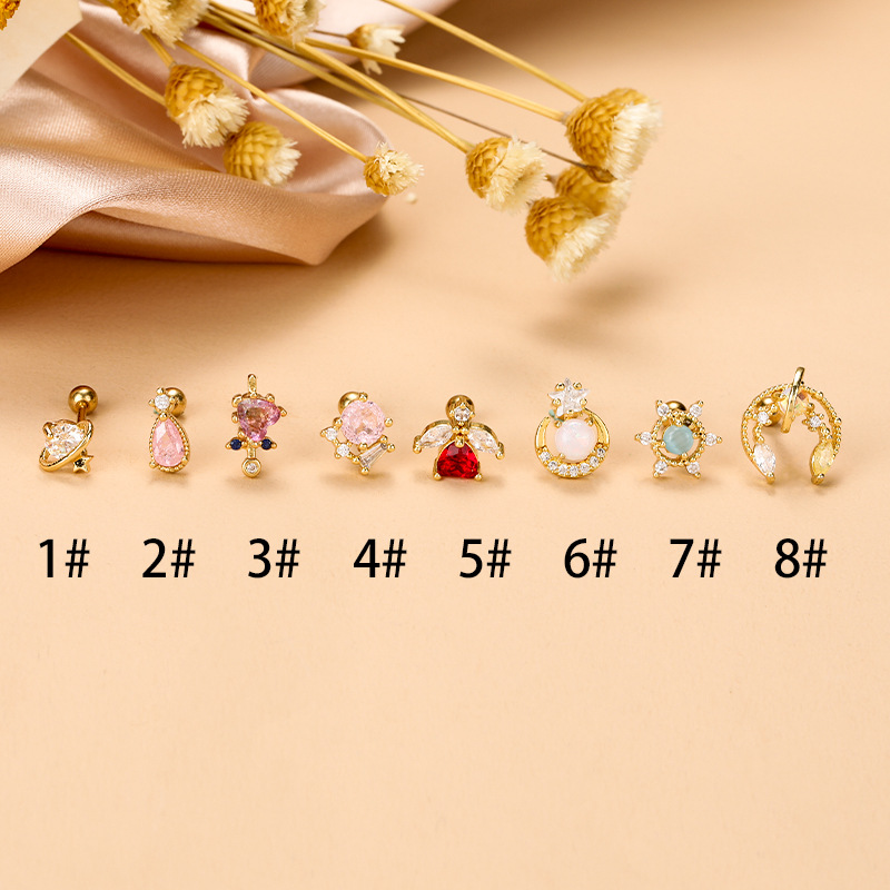 Fashion Star Heart Shape Stainless Steel Copper Plating Inlay Zircon Ear Studs 1 Piece display picture 4