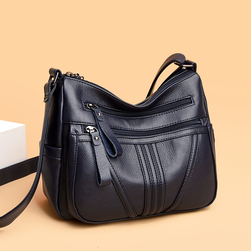 2024 Genuine Leather Women's Bag - Trendy Minimalist Shoulder & Crossbody Bag, Large Capacity Commuter Tote, Contrast Color Crescent Bag - Thumbnail 3