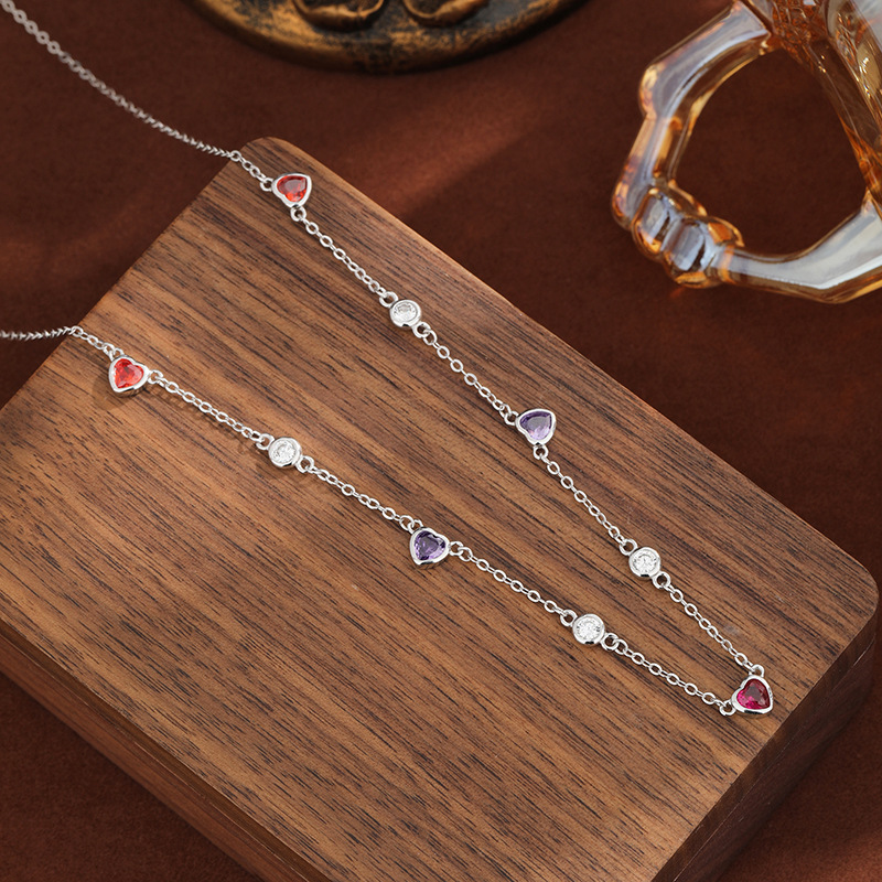 Collar de circón de color de palacio retro S925 plata nueva cadena de clavícula de moda temperamento femenino largo personalidad collar neto de red