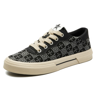 25138 Autumn New Men's Fashion Versatile Niche Casual Canvas Shoes with Printed Low-Top Flat Sneakers