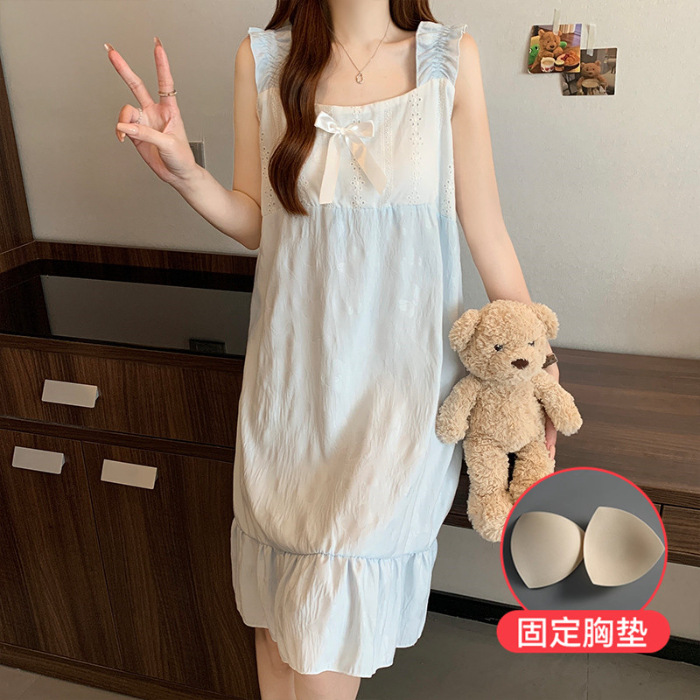 2025 nubes de verano falda de algodón arco en relieve vestido de dormir para mujeres estudiantes frescos armband ropa casera comercio exterior