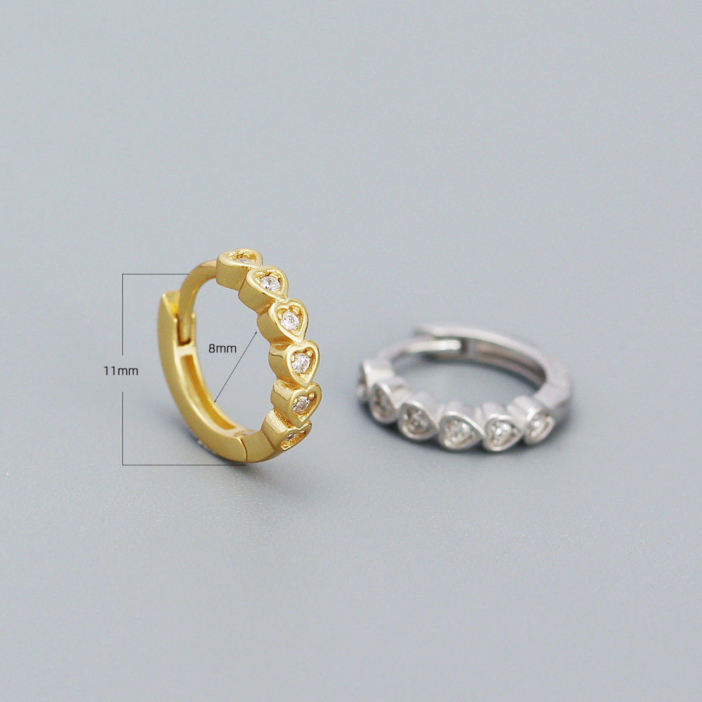 0.03µm Gold Plating Thickness 1 Pair Silver Heart Shape Zircon Electroplating 18K Real Gold Plated Platinum Plated Earrings
