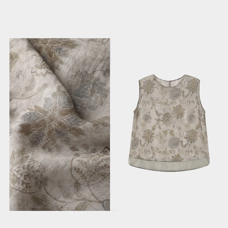 【Vest】Linen Printed Blouse, Cool and Elegant Summer Women's Top Fsy50777 【Vest】Linen Printed Blouse, Cool and Elegant Summer Women's Top Fsy50777