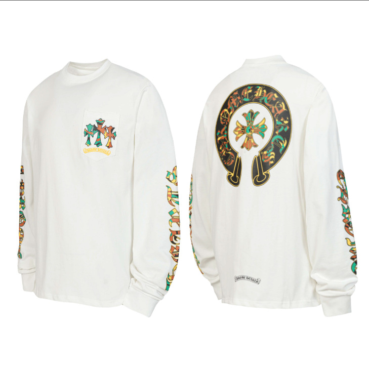 Versión correcta transfronteriza de Croo Chrome Hearts Camiseta de manga larga con estampado de algodón de alta calidad para hombres y mujeres al por mayor en stock