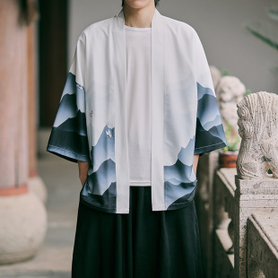 Summer Thin Chinese Style Men's Clothing Chinese Painting Printed Cardigan Sun Protection Clothing Japanese Loose Retro Trendy Cardigan Jacket
