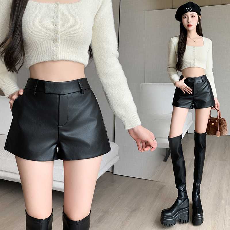 Real Shot of Autumn and Winter Extremely Simple Leather Pants for Women, Slim Fit and Slimming Look Ultra-Shorts Real Shot of Autumn and Winter Extremely Simple Leather Pants for Women, Slim Fit and Slimming Look Ultra-Shorts