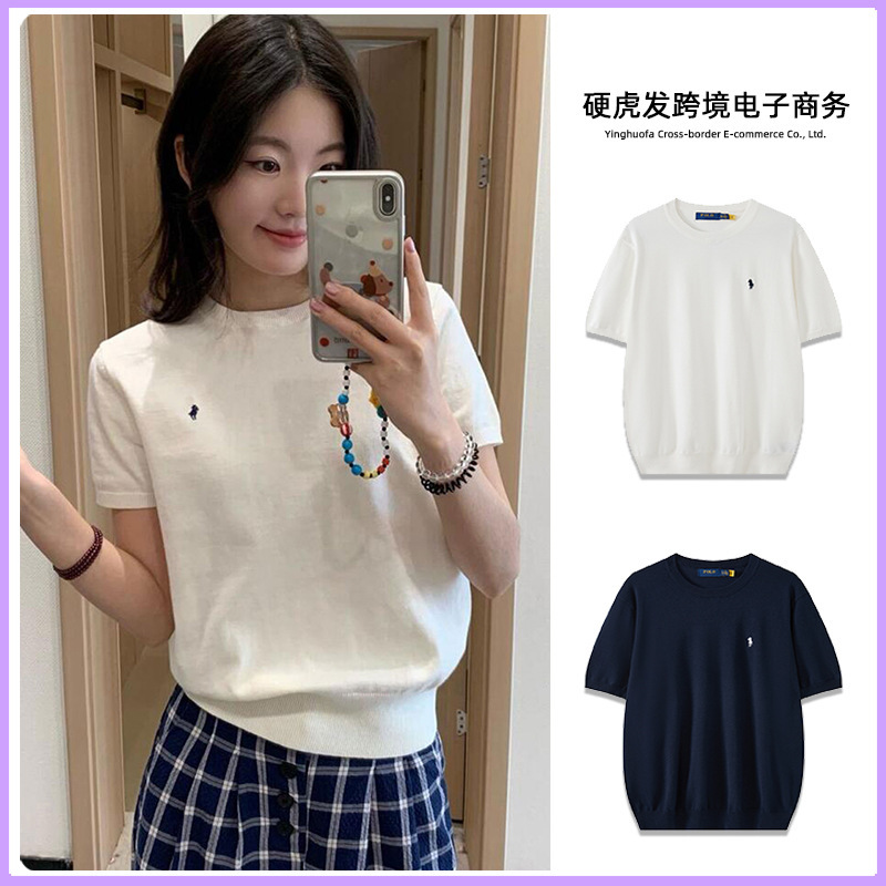 Cross-Border Rl Ralph Short-Sleeve Summer Classic Pony Embroidered Knit Shirt Unisex Round Neck Half-Sleeve T-Shirt Top Cross-Border Rl Ralph Short-Sleeve Summer Classic Pony Embroidered Knit Shirt Unisex Round Neck Half-Sleeve T-Shirt Top