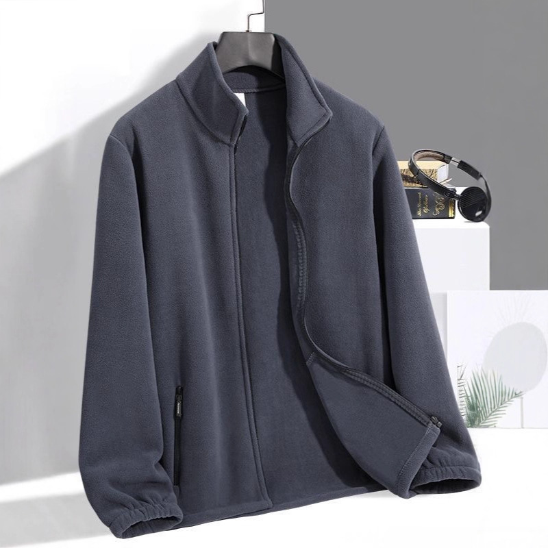 Sweatshirt Men's Autumn and Winter Fleece Jacket Men's Stand-Up Collar Cardigan Thickeneded Polar Fleece Casual Sports Jacket Top