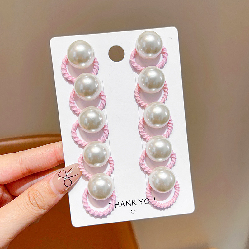 Ligas para Cabello para Niñas con Perlas de Tela Alta Elasticidad, No Daña el Cabello para Niñas
