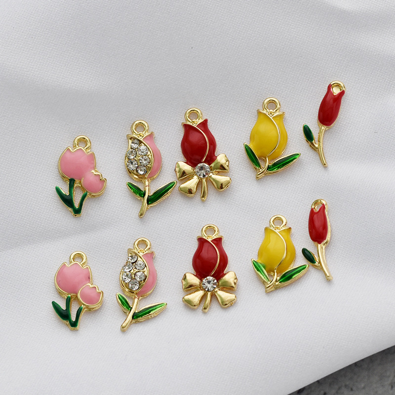 10 Pcs/package Sweet Flower Alloy Enamel Inlay Pendant Jewelry Accessories display picture 3