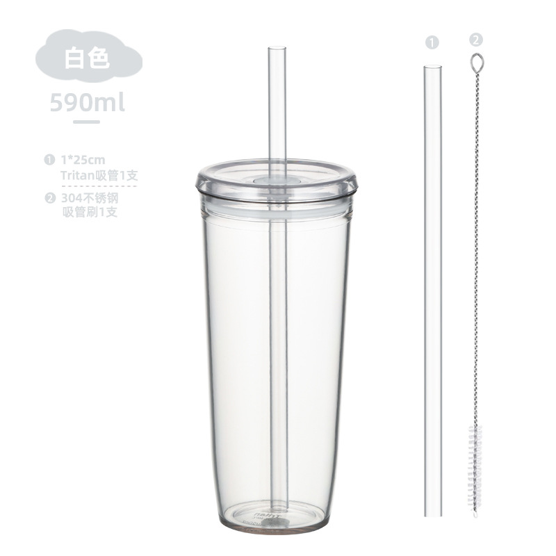 Nuevo Modelo 2026, Vaso de Tritán de 590 ml con Pajita, para Té con Leche, Café, Multicolor, de Gran Capacidad