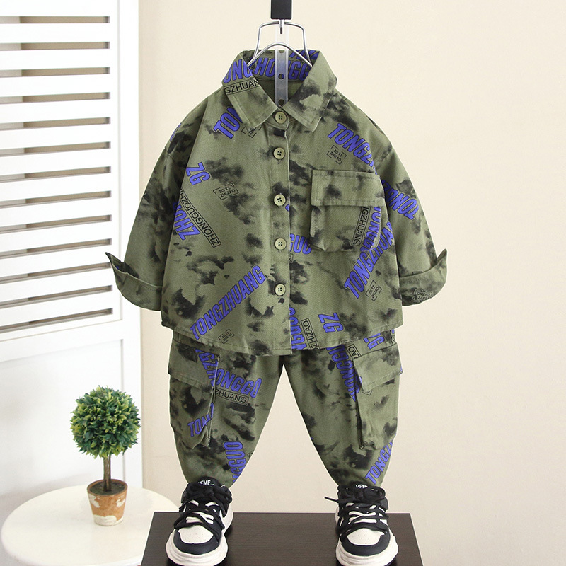 6123 Traje para niños Camisa de otoño para niños Camisa de estilo coreano 2025 nuevo mono de primavera y otoño para bebés de dos piezas