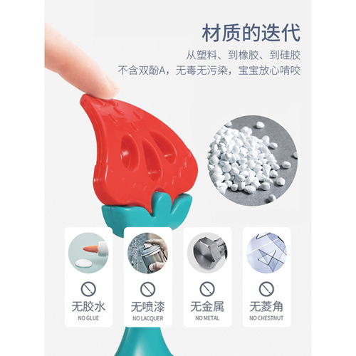 【】 Baby Rattle Bite Teether Toy Baby Silicone Teething Rod Chewable Boiled Grabbing Training 