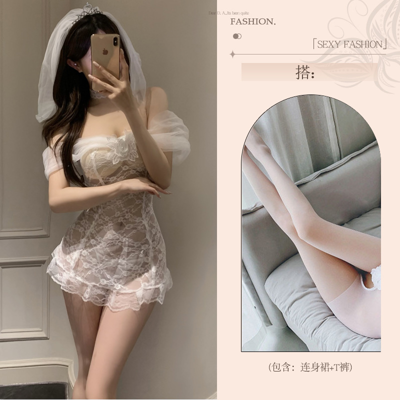 신부 [드레스 + 헤드웨어] + 흰색 오픈 양말