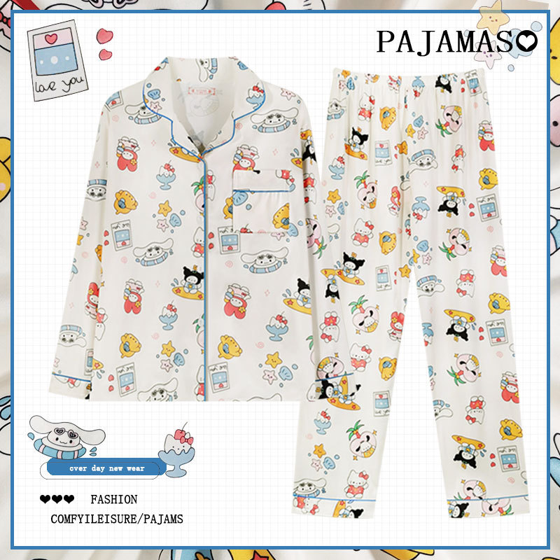 Pijamas a cuadros de algodón para mujer primavera y otoño 2025 nuevo estilo lindo traje de servicio a domicilio de manga larga de perro de pudín estilo ins