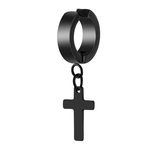J 사각형 작은 크로스 이어 클립 (피어싱 된 귀 없음) 블랙