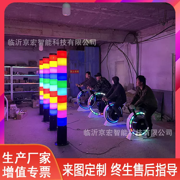 网红不锈钢单车喷泉动感脚踏互动发电装置无动力大型户外游乐设备