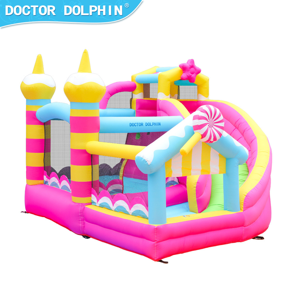 Doctor Delfín | Castillo inflable infantil con tobogán pequeño para uso en interiores y exteriores, mini educativo y portátil