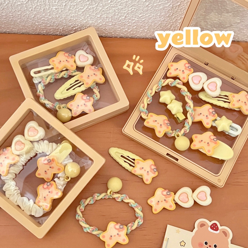 Hermoso amarillo estrella set de cabello corazón de una niña salvaje cabello de cola de caballo corda de cabello frisa dulce broca de cabello