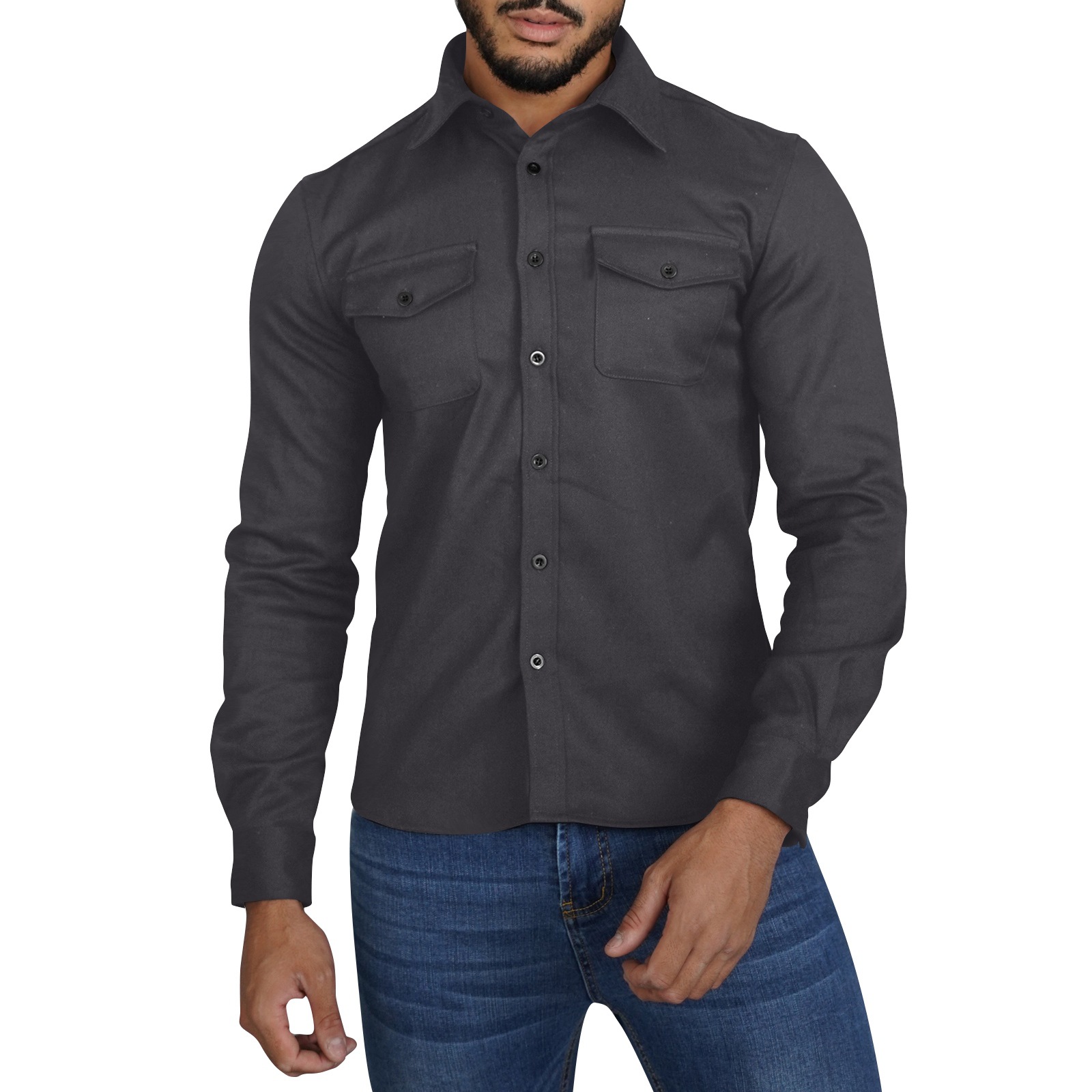 Neue männer der langarm einfarbig dicke wolle tasche casual hemd_voghion.com